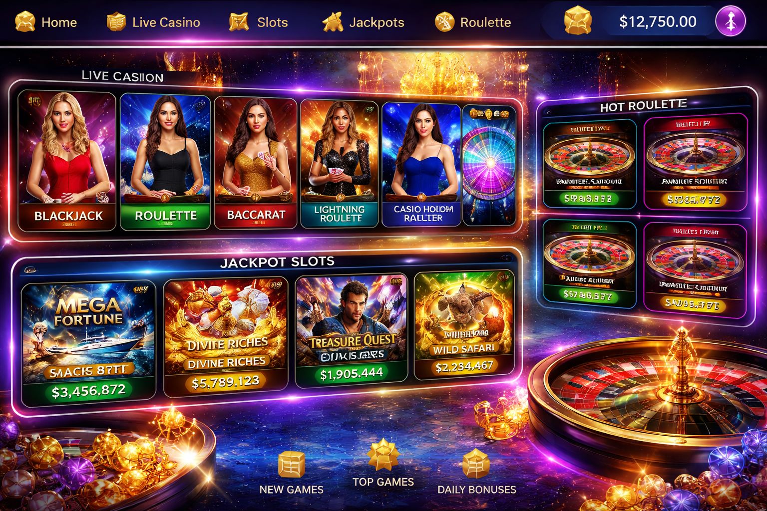 Confident casino host beside a roulette wheel surrounded by floating tokens showing the elite live studio universe of 399bet in Bangladesh